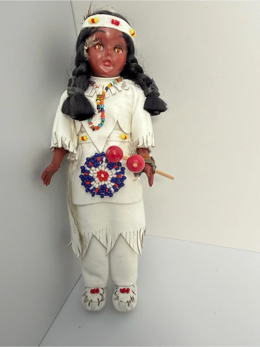 Vintage Native American Inspired Doll with Beaded Trim